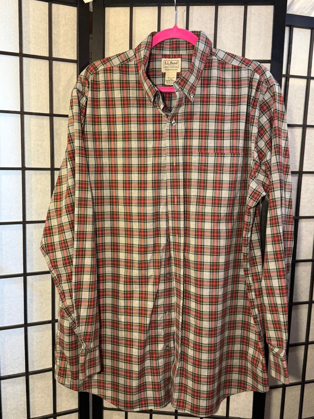 L.L. Bean Wrinkle-Free Plaid Button Down Shirt Men's Large Tall